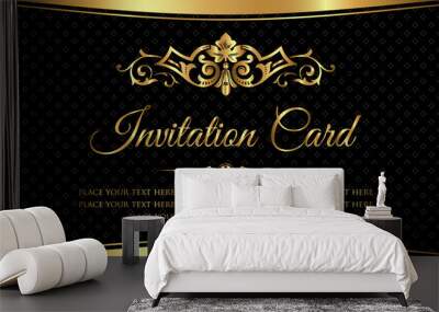 Invitation card design - luxury black and gold vintage style Wall mural