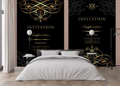 Invitation card design - luxury black and gold vintage style Wall mural