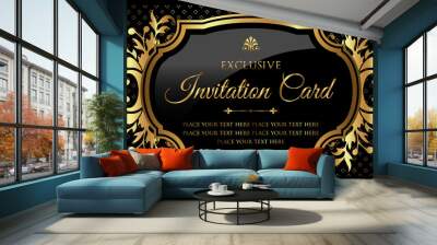 invitation card - luxury black and gold design in vintage style Wall mural