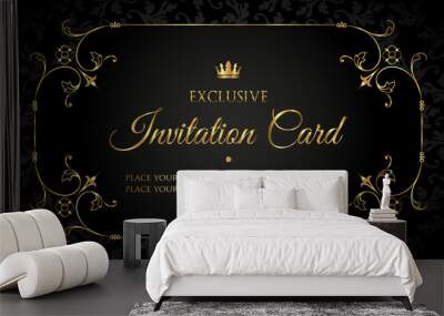 Luxury invitation card design - black and gold vintage style Wall mural