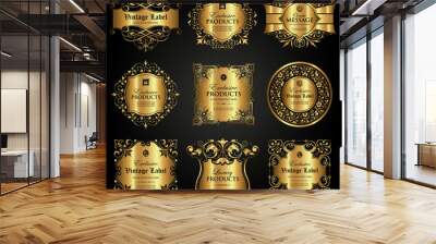 Vector set of luxury ornamental gold label in vintage style Wall mural