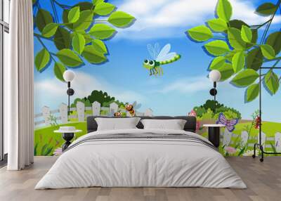 A beautiful garden and insects Wall mural