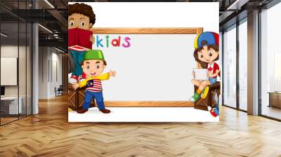 Border template with many kids Wall mural