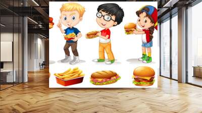 Boys and girls eating fastfood Wall mural