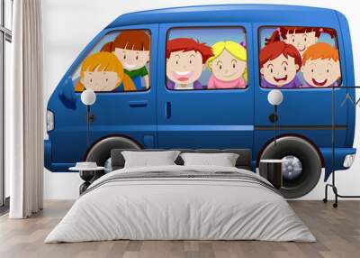 Children having carpool in blue van Wall mural