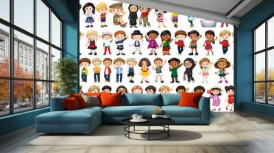 Children with different nationalities on white background Wall mural