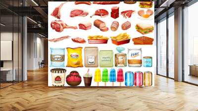 Different type of food and dessert Wall mural