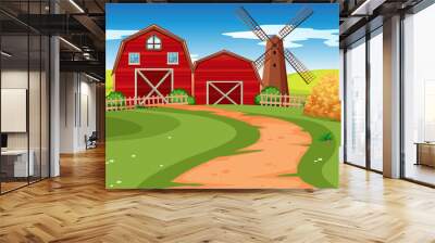 Farm scene in nature with barn Wall mural