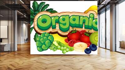 Font design for word organic with many vegetables Wall mural