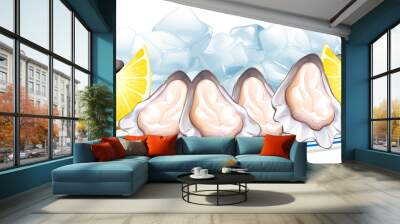 Fresh oyster and lemon on the plate Wall mural