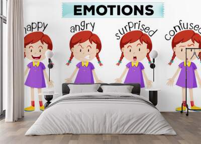 Girl with four different emotions Wall mural