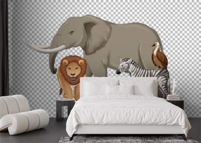 Group of wild african animal on transparent background Wall mural