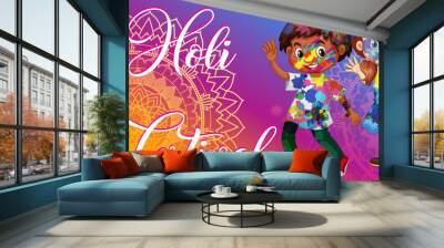 Happy Holi festival poster design with colorful background Wall mural