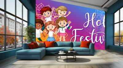 Happy Holi festival poster design with colorful background Wall mural