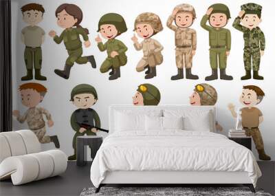 Male and female soldiers in uniform Wall mural