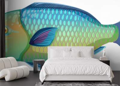 Parrotfish in cartoon style isolated on white background Wall mural