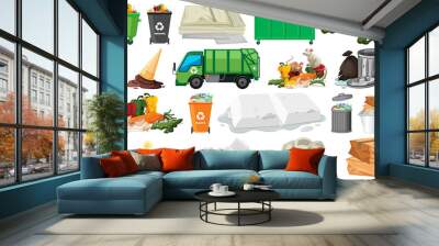 pollution, litter, rubbish and trash objects isolated Wall mural