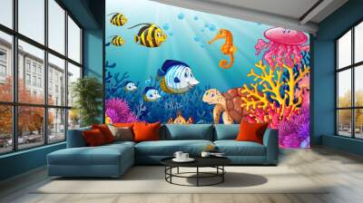 Scene with lives underwater Wall mural