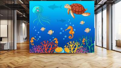 Sea animals swimming under the ocean Wall mural