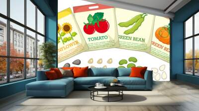 Set of different seed packaging on white background Wall mural