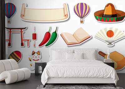 Set of different traditional objects Wall mural