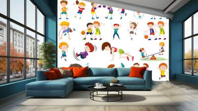 Set of exercise kid character Wall mural