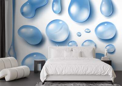 Set of water drops on white Wall mural