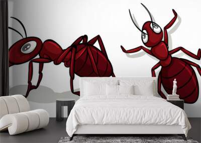 Simple red ants on white Wall mural