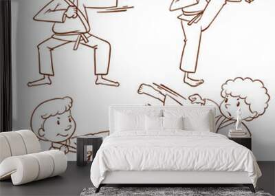 Sketches of people doing martial arts Wall mural