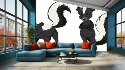 Two skunks on white background Wall mural