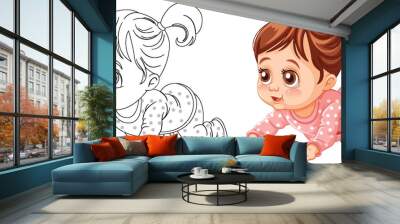 Vector illustration of a baby girl crawling. Wall mural