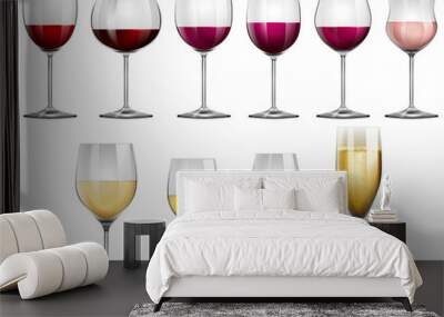 Wine glasses filled with red and white wine Wall mural