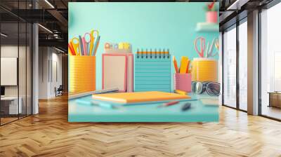 School supplies on a table. Wall mural