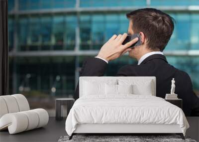 Businessman on the phone. Rear view of young men in formalwear t Wall mural