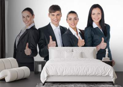 Successful business people with thumbs up and smiling Wall mural