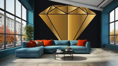 Golden Diamond Luxury Gemstone Jewelry Logo Silhouette Drawing Wall mural