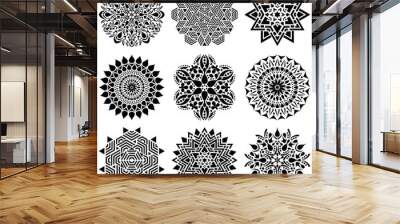 Black geometric abstract mandala collection Wall mural