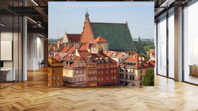 Aerial view of historical buildings on Castle square (aka Plac Zamkowy) and archcathedral Basilica of the Martyrdom of St. John the Baptist in Warsaw Old Town, Poland	 Wall mural