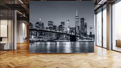 Panorama new york city at night  in monochrome blue tonality Wall mural