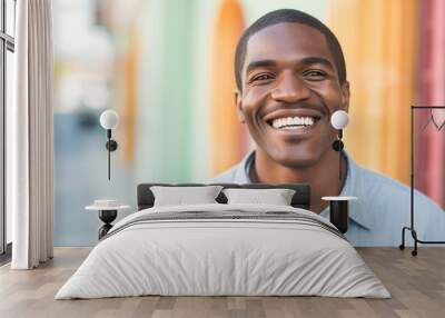 Black African American man smiling happy on a street Wall mural