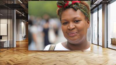 Black woman in city face portrait Wall mural