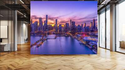 Chicago downtown buildings skyline aerial sunset Navy Pier Wall mural