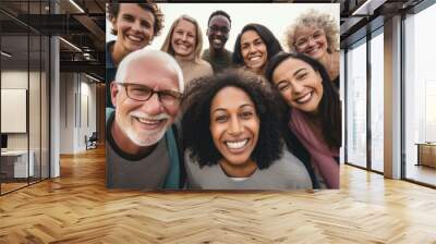 Diverse group of mature people of different races smiling happy face Wall mural