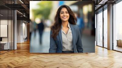 Indian business woman smiling on a street Wall mural