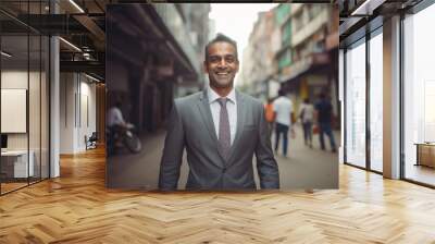 Indian businessman on a street smiling happy face Wall mural