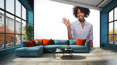 Young African American black woman waving hadn Wall mural