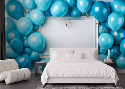  bunch of round blue ballons framing a white spuare frame for copy space   Wall mural