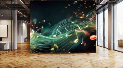 banner of abstract golden and green background with sheet music against black background Wall mural