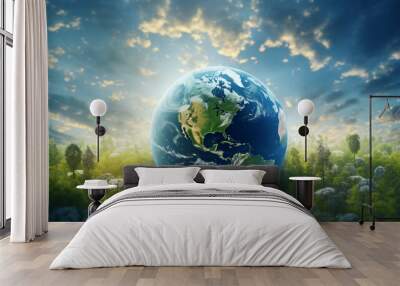 beautiful earth globe with atmosphere space symbolic for healthy growing  and environmental friendliness Wall mural