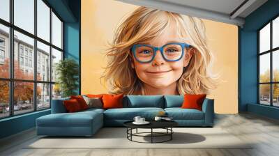 comic painting of a blonde kid as portrait Wall mural